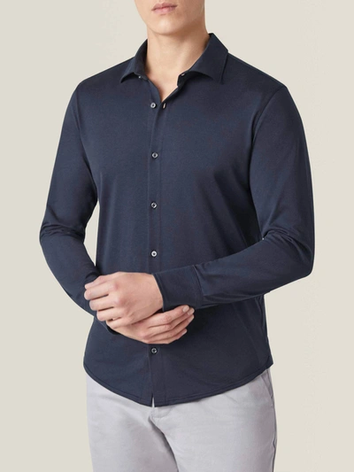 Luca Faloni Midnight Blue Como Silk-cotton Shirt In Dark Blue