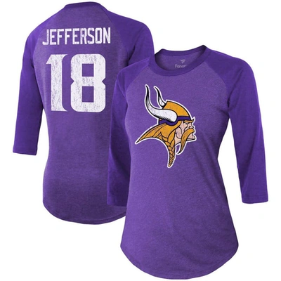 Majestic Threads Justin Jefferson Purple Minnesota Vikings Player Name & Number Tri-blend 3/4-sleeve