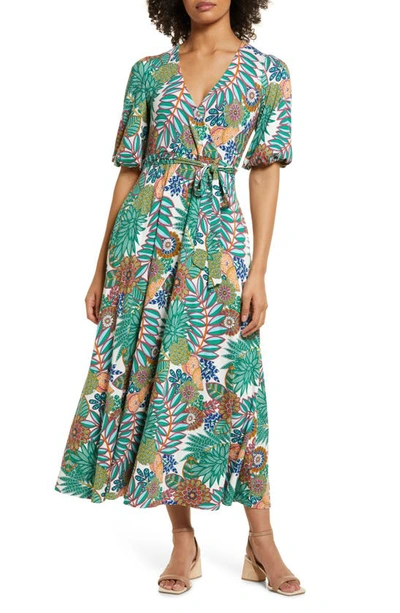 Boden Floral Faux Wrap Jersey Dress In Green Pineapple Bloom | ModeSens