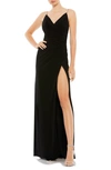 Mac Duggal Ruched Sleeveless Jersey Gown In Black