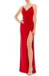 Mac Duggal Ruched Sleeveless Jersey Gown In Red