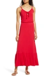 Loveappella Tie Front Maxi Sundress In Red