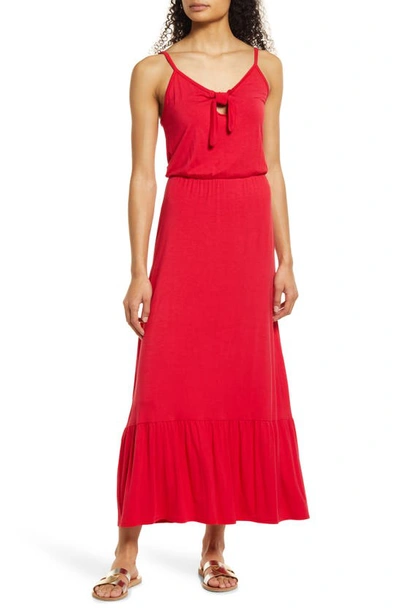 Loveappella Tie Front Maxi Sundress In Red