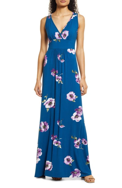 Loveappella Floral Empire Waist Maxi Dress In Teal