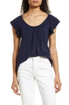 Loveappella Flutter Sleeve Top In Navy