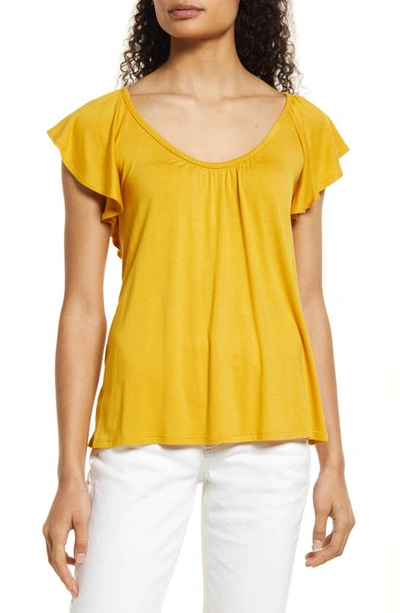 Loveappella Flutter Sleeve Top In Sunflower