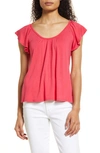 Loveappella Flutter Sleeve Top In Coral