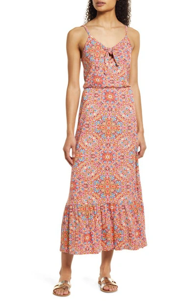 Loveappella Tie Front Maxi Sundress In Coral