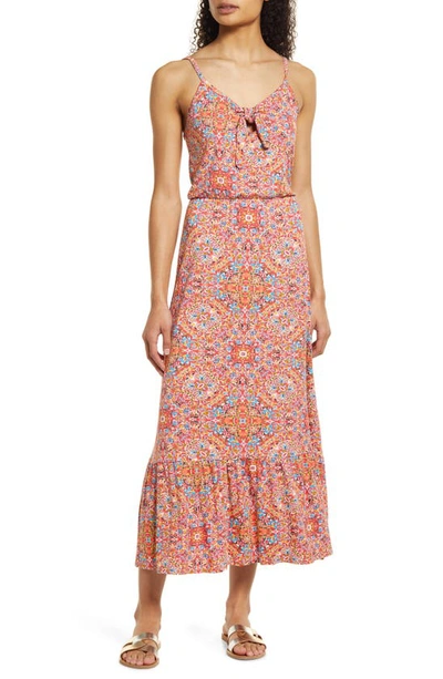 Loveappella Tie Front Maxi Sundress In Multi