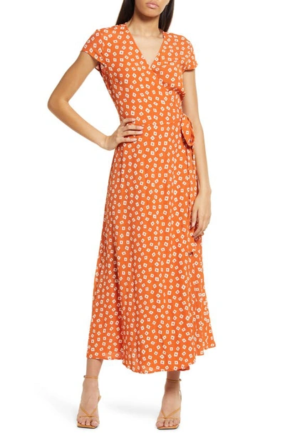 Other Stories Print Wrap Midi Dress In Orange W. Geometric Square ModeSens