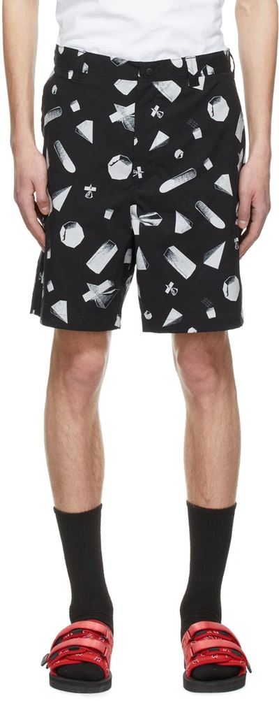 Undercover Abstract Geometric Print Shorts In Black