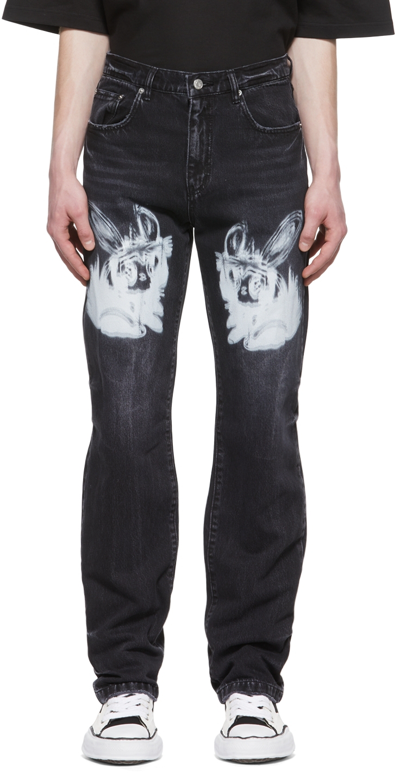 We11 Done Black Graphic Jeans In Wash Black