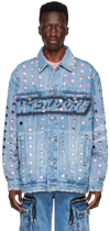 We11 Done Blue Logo Denim Jacket In Blue