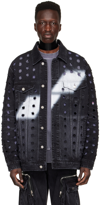We11 Done Black Logo Denim Jacket In Wash Black