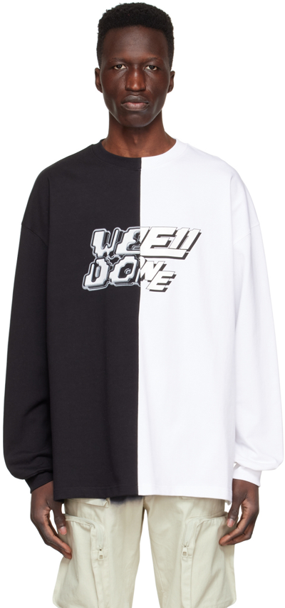 We11 Done Black & White Half & Half Long Sleeve T-shirt In Black/white