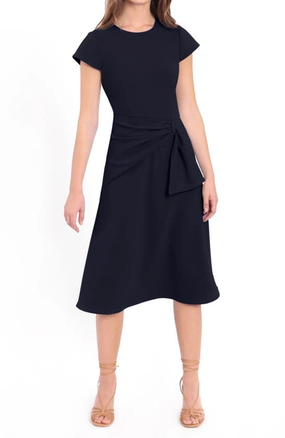 Donna Morgan Cap Sleeve Twist Waist Midi Dress In Navy Modesens 1400