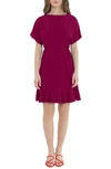 Donna Morgan Ruffle Hem Short Sleeve Dress In Fuschia Red