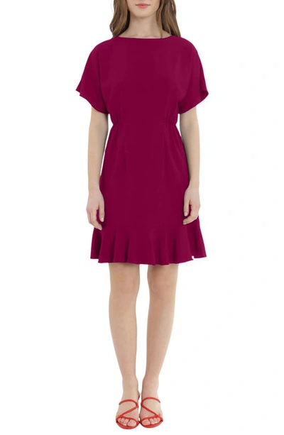 Donna Morgan Ruffle Hem Short Sleeve Dress In Fuschia Red