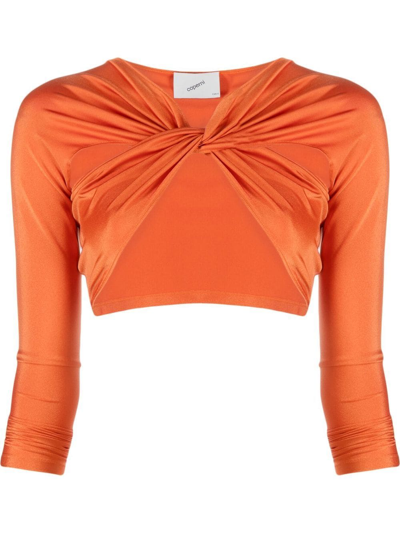 Coperni Knot-detail Cropped Draped Top In Neon Green