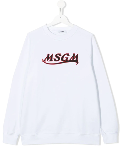 Msgm Teen Logo-print Crew Neck Sweatshirt In White