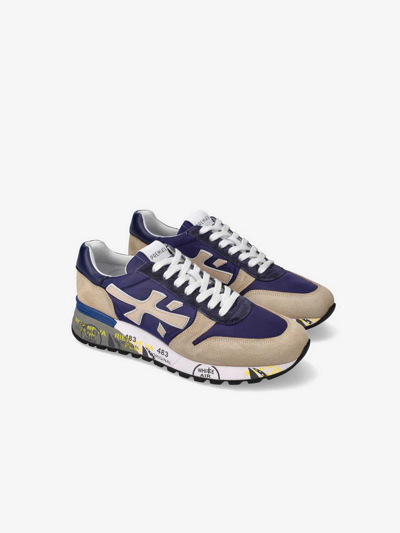 Premiata Beige And Blue Mick Trainers