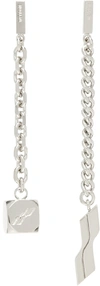 WE11 DONE SILVER DICE CHARM MIXED CHAIN LINK EARRINGS