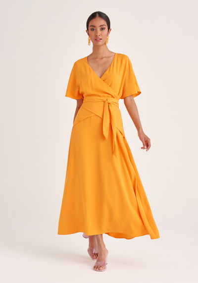 Paisie Bell Sleeve Maxi Dress In Orange