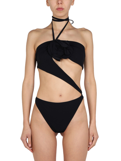 Magda Butrym Cutout Embellished Halterneck Swimsuit In Black