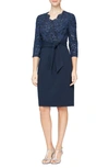 Alex Evenings Sequin Embroidery Cocktail Sheath Dress In Navy