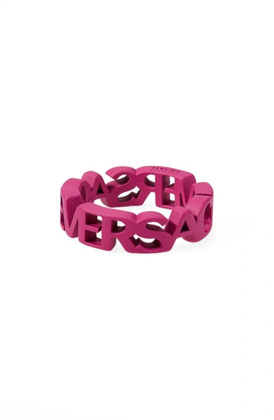 Versace Painted Signature Logo Ring In Pink