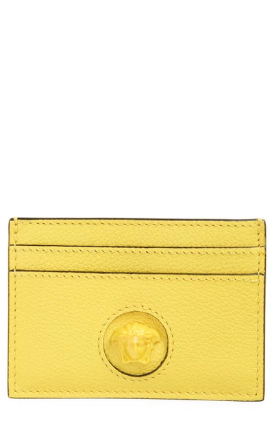 Versace Medusa Leather Card Case In Yellow- Gold