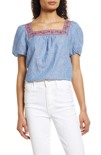 Boden Square Neck Linen Top In Chambray