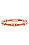 Tory Burch Serif-t Croc-embossed Leather Single Wrap Bracelet In Tory Gold / Chipotle/ Lemon