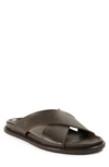 Paul Stuart Men's Punta Crisscross Leather Slide Sandals In Dark Brown Calf
