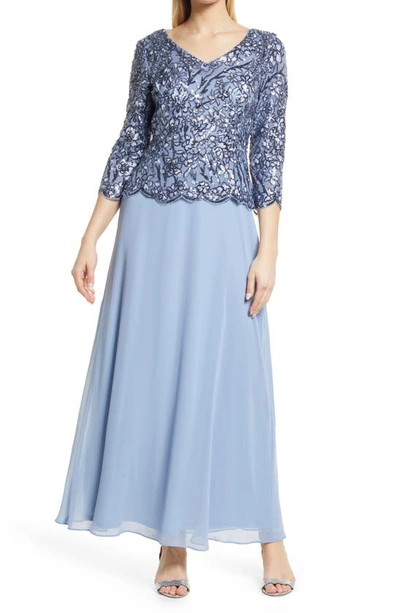 Alex Evenings Sequin Bodice Gown In Hydrangea