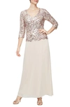 Alex Evenings Sequin Bodice Gown In Sand