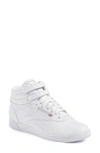 Reebok Freestyle Leather High-top Sneakers In White/ Silver
