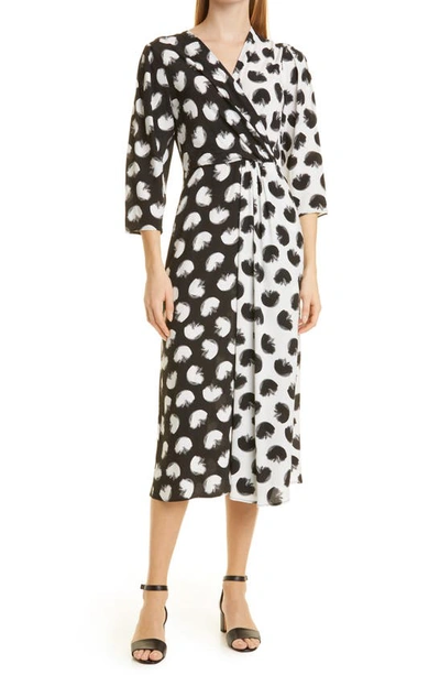 Hugo Boss Wrap-front Regular-fit Dress With Mixed Prints In Black