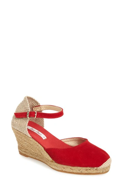 Toni Pons Lloret 5 Suede Ankle Strap Wedge - Atterley In Red