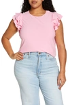 Cece Double Ruffle Knit Top In Pink Begonia