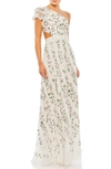 Mac Duggal Floral Embroidered One-shoulder Gown In Ivory