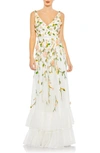 Mac Duggal Floral Embellished & Embroidered Gown In White Multi