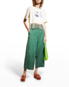 Ganni Postcard Print Fringed Cotton Blend Cropped T-shirt In Egret