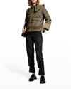 Ganni Ripstop Recycled Quilted Oversized Ruffle Collared Jacket In Kalamata