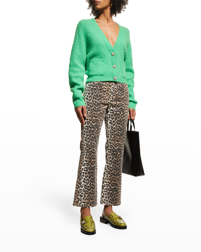 GANNI BETZY LEOPARD CROPPED BOOTCUT JEANS