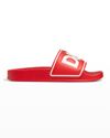 Dolce & Gabbana Boys Teen Red Leather Sliders In Rossobianco