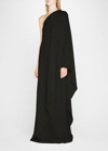 The Row Sparrow One-sleeve Draped Silk-cady Gown In Black