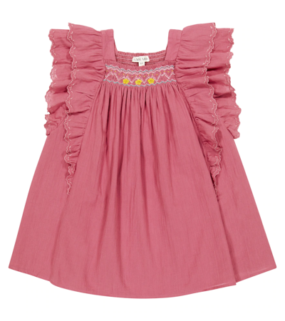 Louise Misha Kids' Martine Ruffle-trimmed Cotton Dress In Raspberry