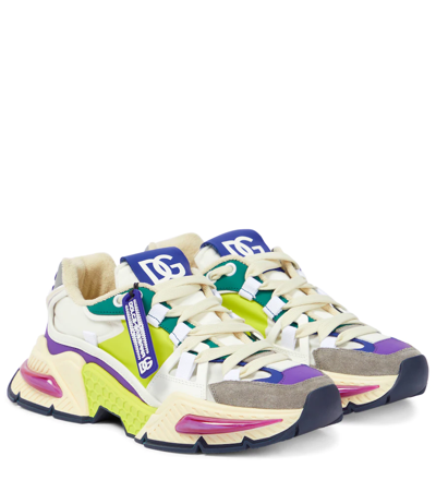 Dolce & Gabbana Airmaster Suede-trimmed Trainers In White,green,blue,purple