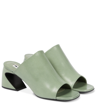Jil Sander Tripon Cutout Leather Mules In Light/pastel Green